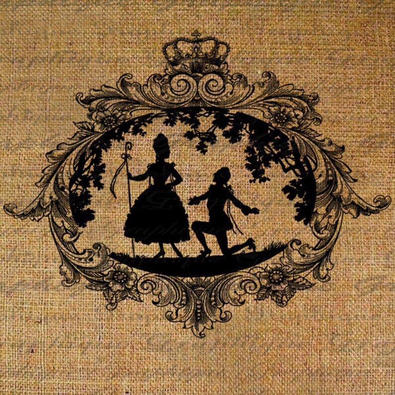 Silhouette Romantic Couple Romance Love Ornate Frame Crown ...