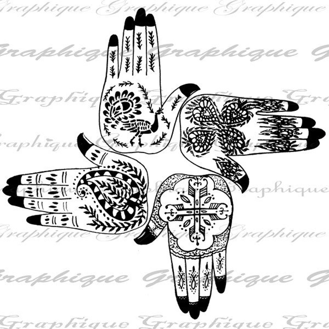 Henna Mehndi Hands Indian Designs Painted Wedding Digital Etsy