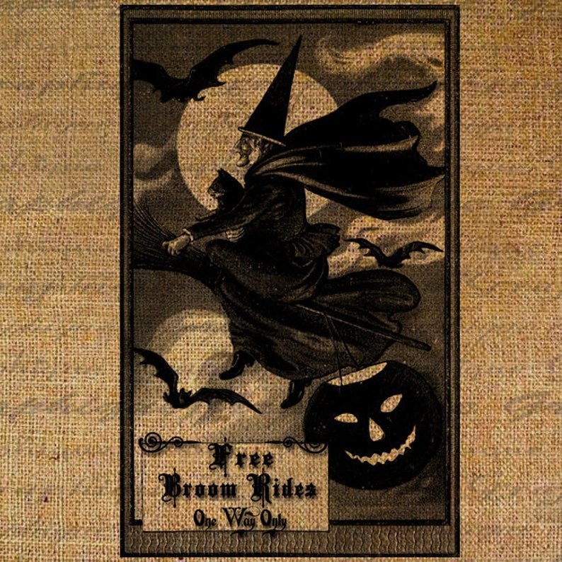 Bruja Halloween Digital Collage Hoja Gratis Escoba Rides Etsy