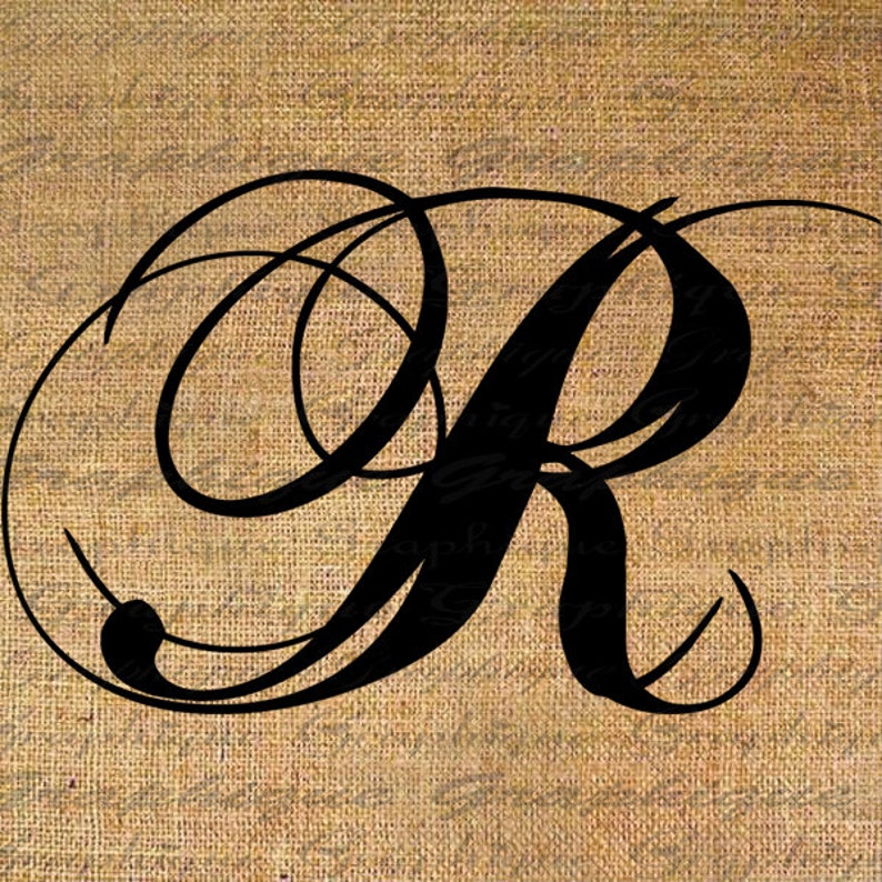 Monogram Initial Letter R Digital Collage Sheet Burlap Digital Etsy