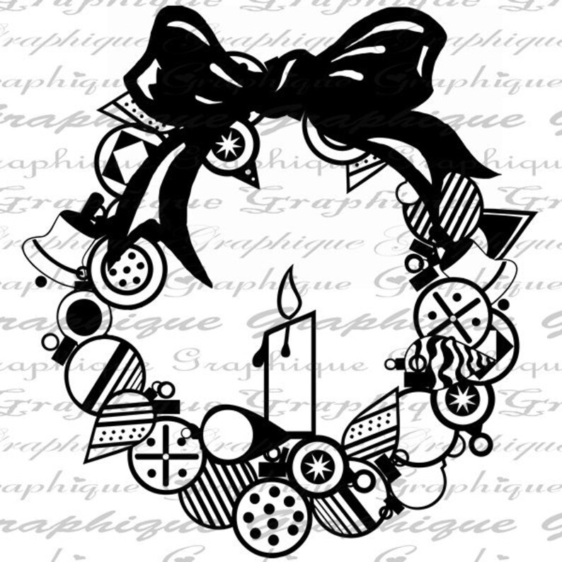3081 CHRISTMAS Digital Collage Sheet Download Burlap Fabric Transfer ORNAMENT WREATH w Bow Iron On Pillows Totes Tea Towels No