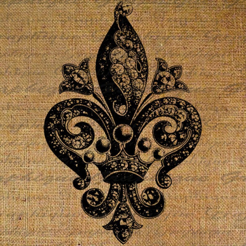 2552 Fleur de Lis Ornate Intricate Design French Jewels Crown Digital Image Download Sheet Transfer To Pillows Tote Tea Towels Burlap No