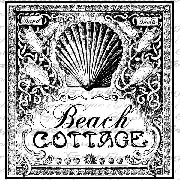 Beach Cottage Shells Ocean Seashore Digital Image Download | Etsy