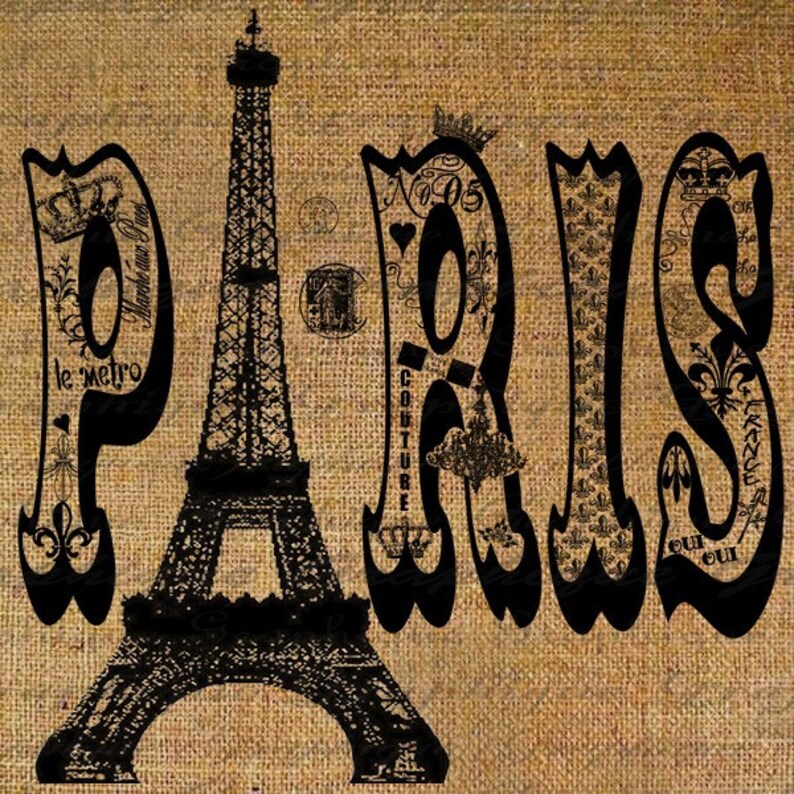Paris Word Eiffel Tower French Text Fleur De Lis Digital