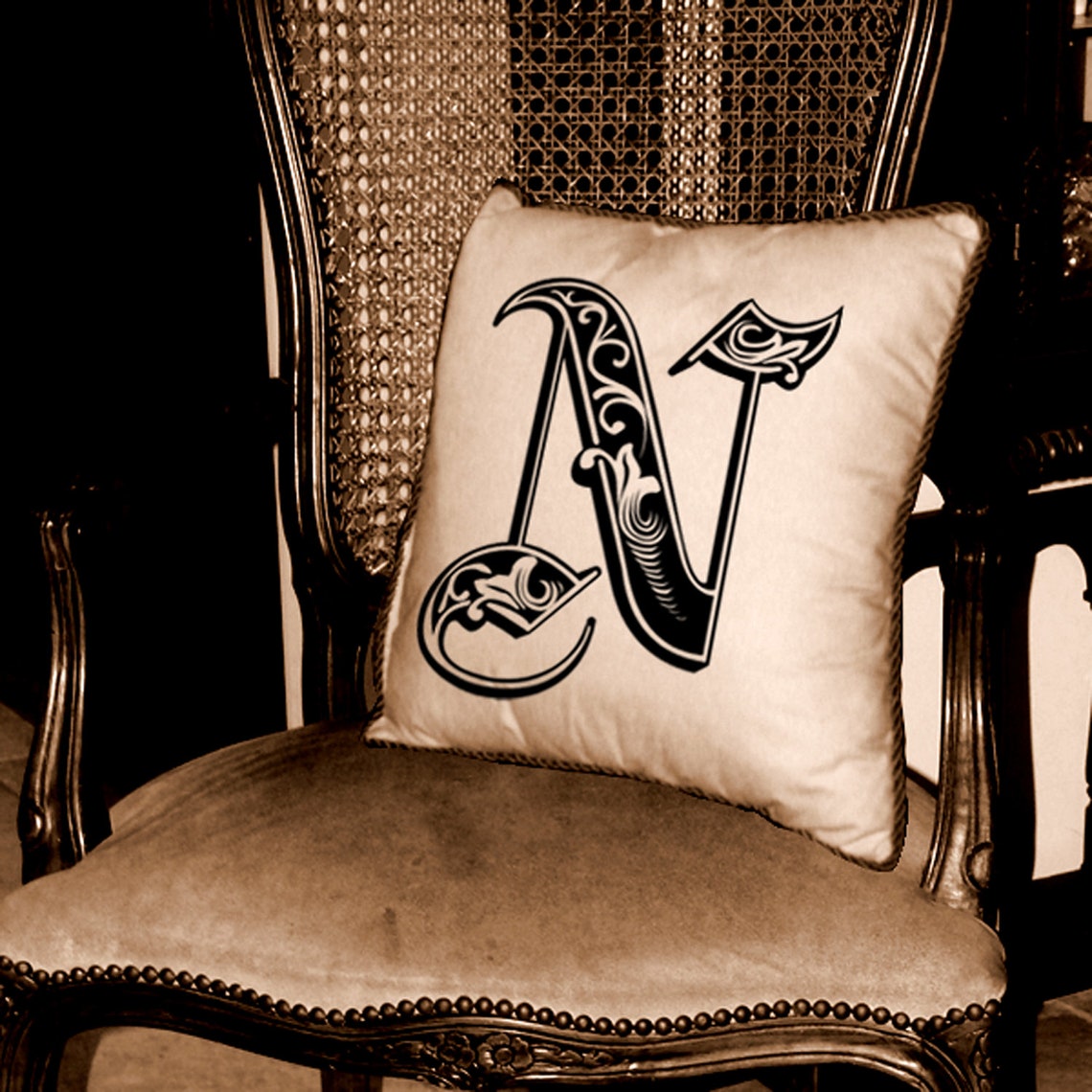Letter initial n monogram old engraving style type text word  etsy