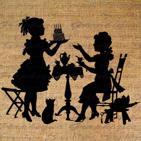 Tea Party Cake Pretty Girls Silhouette Fancy Dress Tea Pot Etsy