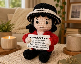 Michael Jackson Emotional Support Crochet Doll, Handmade MJ Amigurumi Plush, Music Legend Gift, Cute Singer Plushie, King of Pop Crochet Toy