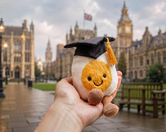 Jellycat Amuseable Boiled Egg Graduation Replica Plush, Cute Grads Gift Plushie, Kawaii Egg Stuffed Animal, Graduate Teddy Alternative Gift