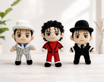 Michael Jackson Plush Doll, MJ King of Pop Plushies, Red Thriller Outfit Toy, White Suit & Black Suit Plush, Cute Chibi Music Icon Gift