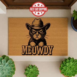 Meowdy Cat Doormat: Funny Cowboy Kitty Welcome Mat