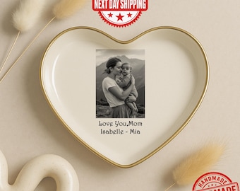 Plato de anillo con foto personalizado: Bandeja de cerámica para joyas, regalo para mamá