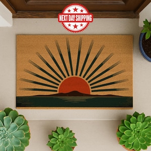 Boho Sunset Coir Doormat: Vibrant Entryway Decor