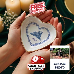 Custom Dog Cat Jewelry Dish, Toile De Jouy Pet Ring Dish , Personalized Pet Portrait Ceramic Christmas , Pet Mom Photo Gift, Pet Lover Gift