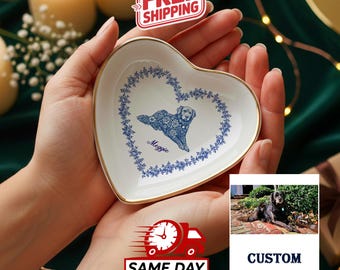 Custom Dog Cat Jewelry Dish, Toile De Jouy Pet Ring Dish , Personalized Pet Portrait Ceramic Christmas , Pet Mom Photo Gift, Pet Lover Gift