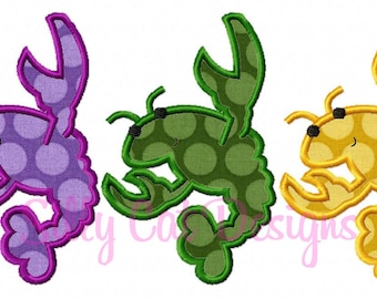 Diseño de bordado de aplique de trío de cangrejos de Mardi Gras