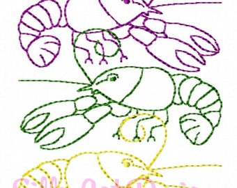 Mardi Gras Crawfish Trio Vintage Embroidery Design
