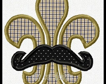 Mustache Fleur De Lis Applique Machine Embroidery Design