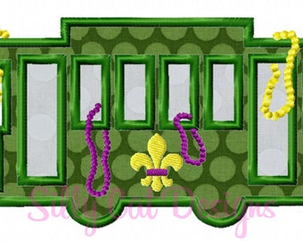 New Orleans Street Car Mardi Gras Embroidery Applique Design