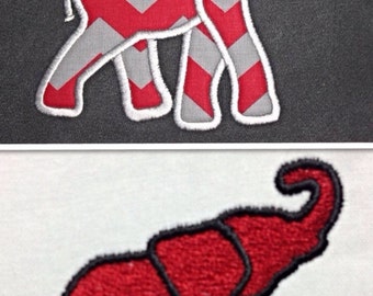 Elephant Applique and Fill Stitch Embroidery Designs (2 designs)