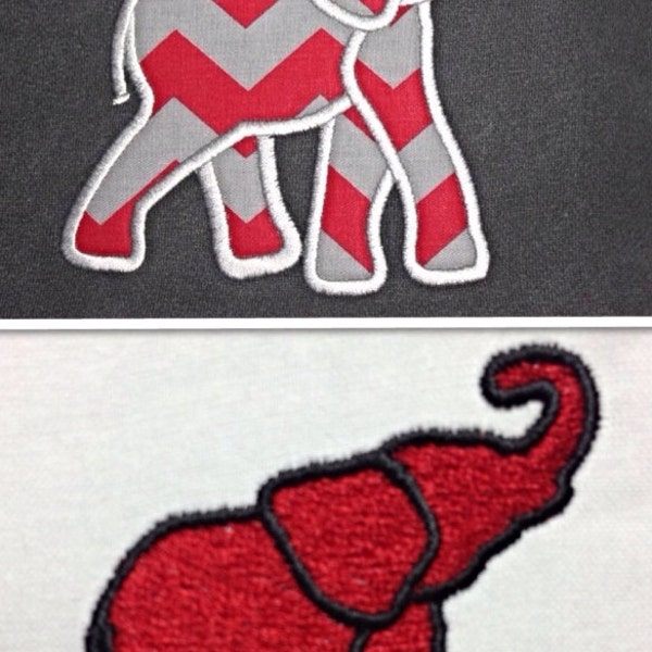 Elephant Applique and Fill Stitch Embroidery Designs (2 designs)