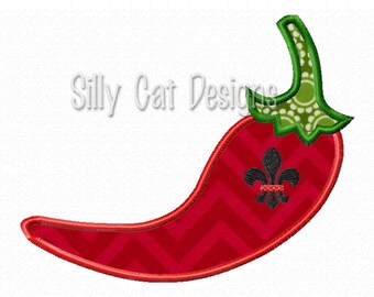 Red Pepper Fleur De Lis Applique Embroidery Design