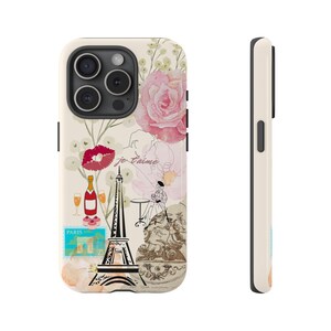 Paris Aesthetic Phone Case, Eiffel Tower, French Cafe, Floral Paris Design, Gift for Travelers, Phone Accessories, Cute Tech Decor