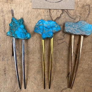 Turquoise green Stone hair fork/ green hair pin/ blue hair fork/ hair accessory/ raw stone hair fork/ boho hair clip/ hair fork/ aqua