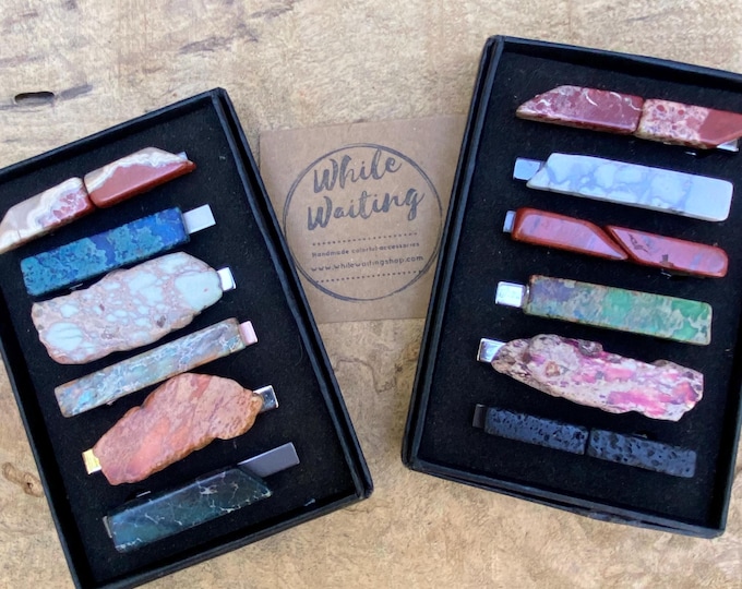 Stone tie clip - jasper tie clip/ turquoise tie clip/ colorful stone tie bar