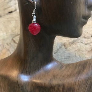 Valentines earrings/ Red heart earrings/ sterling silver glass heart earrings