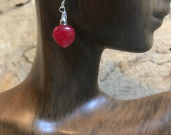 Valentines earrings/ Red heart earrings/ sterling silver glass heart earrings