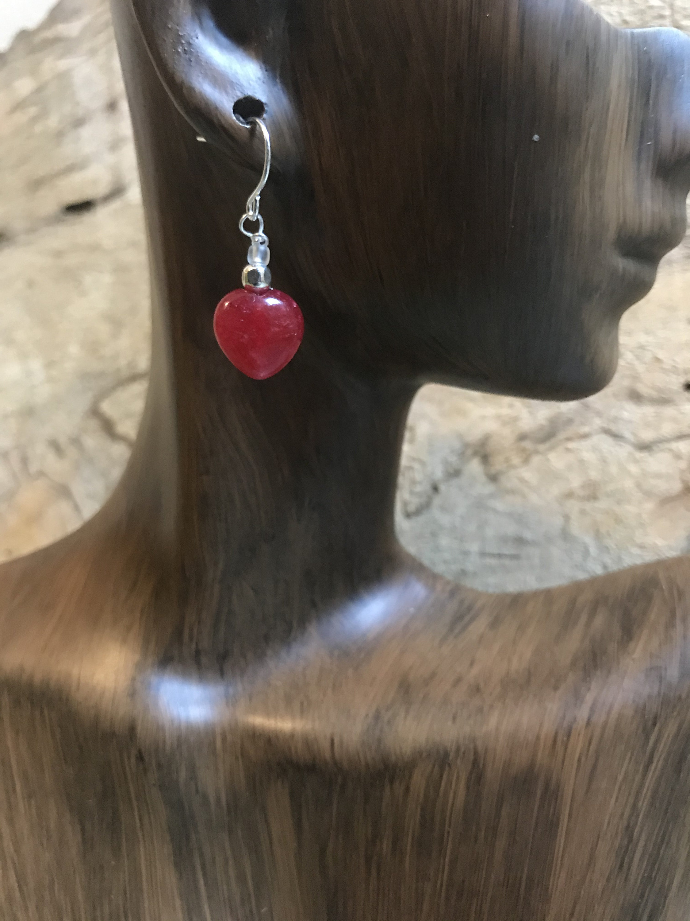 Valentines earrings/ Red heart earrings/ sterling silver glass heart  earrings