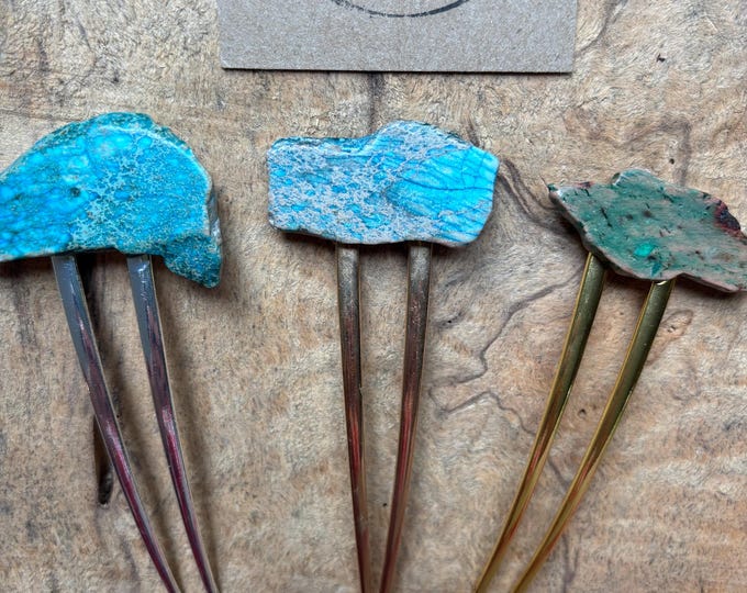 Turquoise Jasper Stone Hair Fork: Boho Hair Accessory