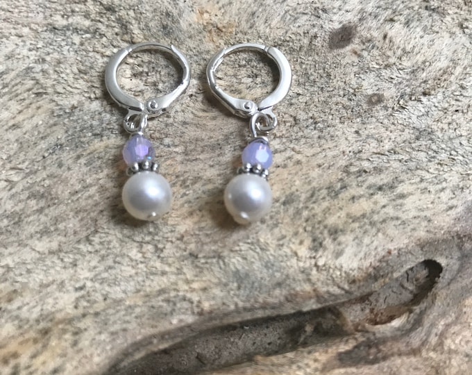 Pearl hoop earrings/silver pearl hoops/pearl earrings/silver plated hoops