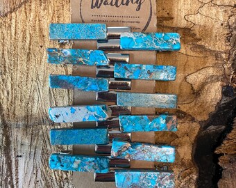 Turquoise blue Stone hair clip 2 in / aqua green hair clip/ druzy hair clip/ hair accessory / raw stone hair clip/ boho hair clip/ tie clip