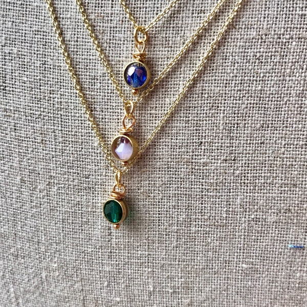 Minimalist gold plated pendant necklace/ emerald green glass / sapphire blue glass / violet opal glass necklace