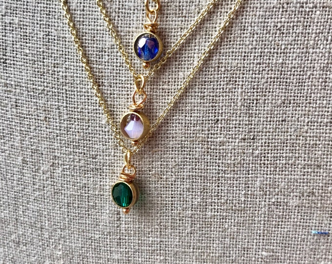 Minimalist gold plated pendant necklace/ emerald green glass / sapphire blue glass / violet opal glass necklace