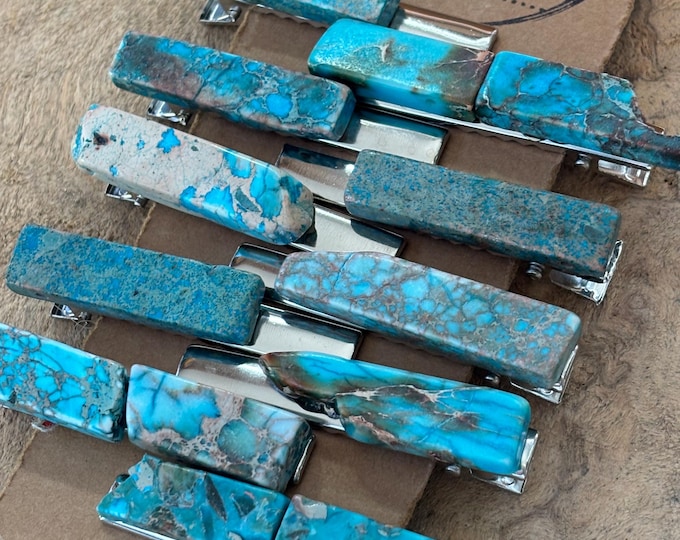 Turquoise Jasper Stone Hair Clip: Boho Alligator Clip (2 in)
