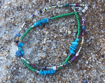 Turquoise & green boho anklet / seed bead anklet/ beach jewelry/ summer accessories