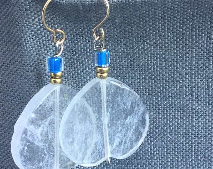 Pale rose quartz earrings/ Rose quartz clip on earrings / large rose quartz earrings/ clip-on earrings /statement earrings