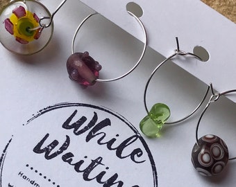 Wine glass charms- purple and chartreuse set of 4