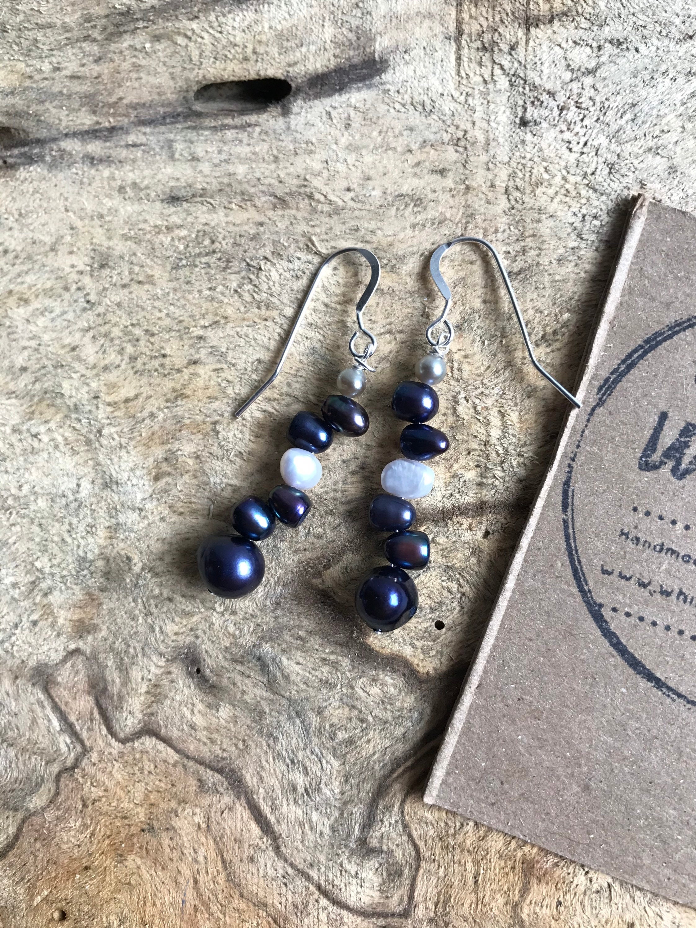 Dark blue deals pearl earrings