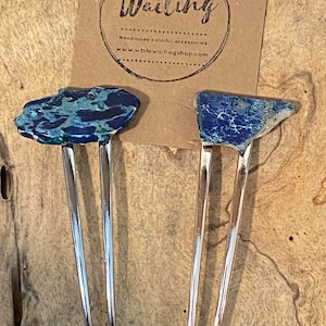 Blue Jasper Stone Hair Fork: Boho Hair Pin Accessory