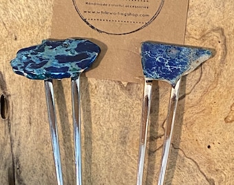 Blue Jasper Stone Hair Fork: Boho Hair Pin Accessory