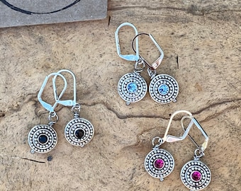 Small round lever back earrings / silver blue earrings / black / pink earrings