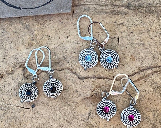 Small round lever back earrings / silver blue earrings / black / pink earrings