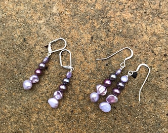 Purple Pearl earrings-  /bridesmaids jewelry/ pearl jewelry /classic pearls/ sterling silver / bridal jewelry