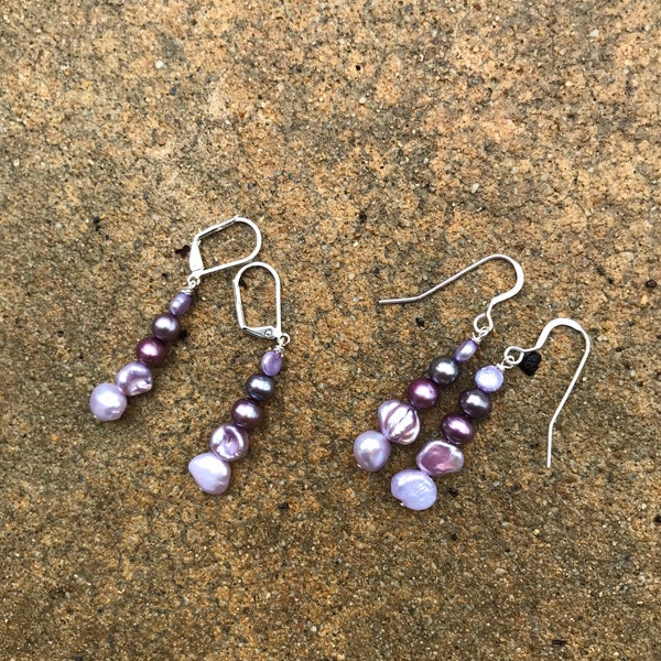 Purple Pearl earrings-  /bridesmaids jewelry/ pearl jewelry /classic pearls/ sterling silver / bridal jewelry