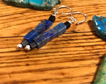 Lapis Lazuli dangle earrings/ sterling silver lapis modern earrings/ blue stone earrings