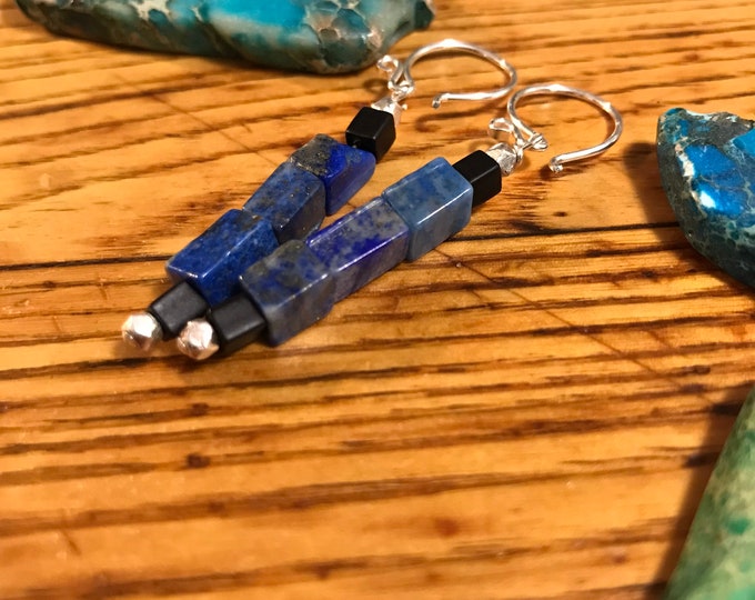 Lapis Lazuli dangle earrings/ sterling silver lapis modern earrings/ blue stone earrings