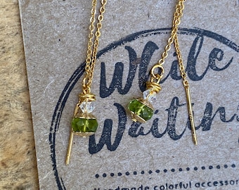 Peridot Threader Earrings: 18k Gold Plated Dangle Set